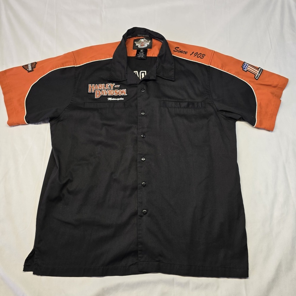 Harley Davidson Colorblocked Garage Shirt Short Sleeve Embroidered XL - Picture 2 of 9